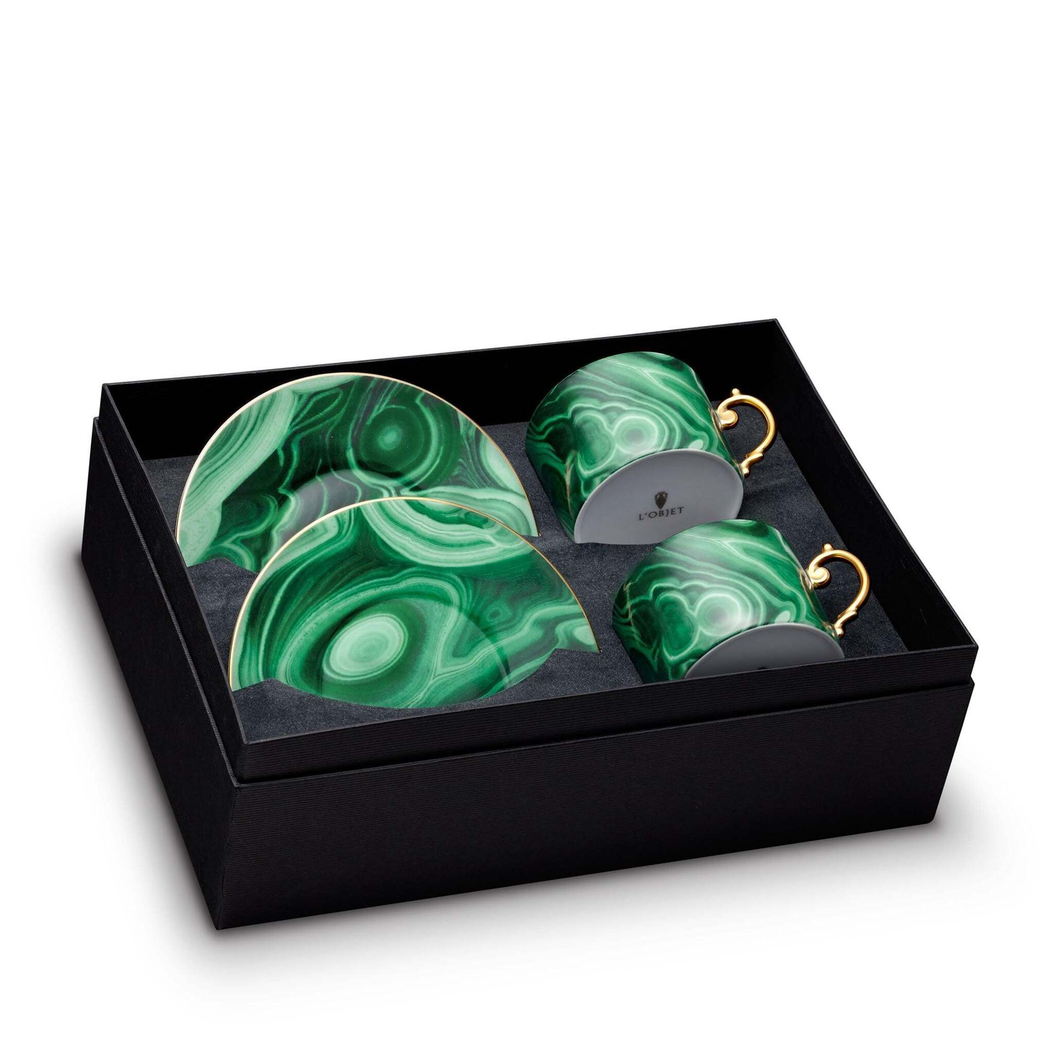 L'Objet Malachite Tea Cup + Saucer (Set of 2) Teacup