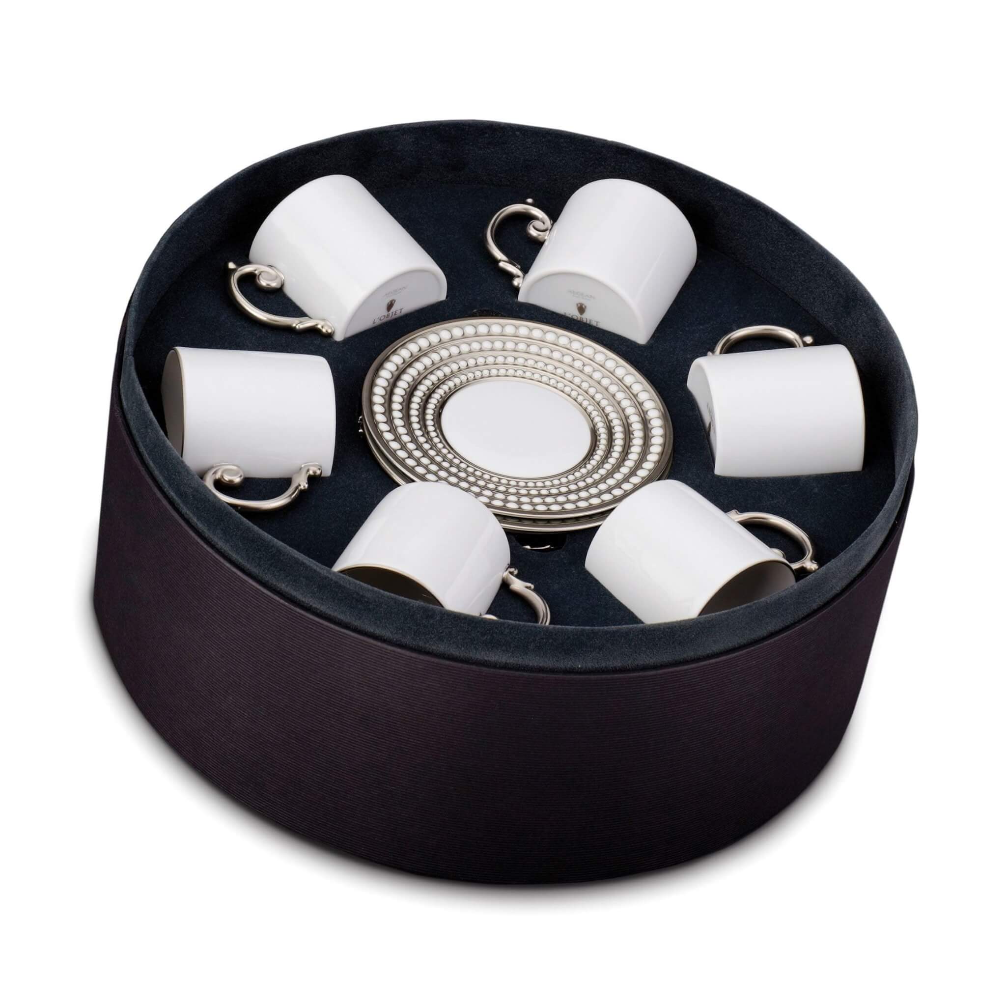 L'Objet Perlée Espresso Cup Saucer Set of 6 — Platinum