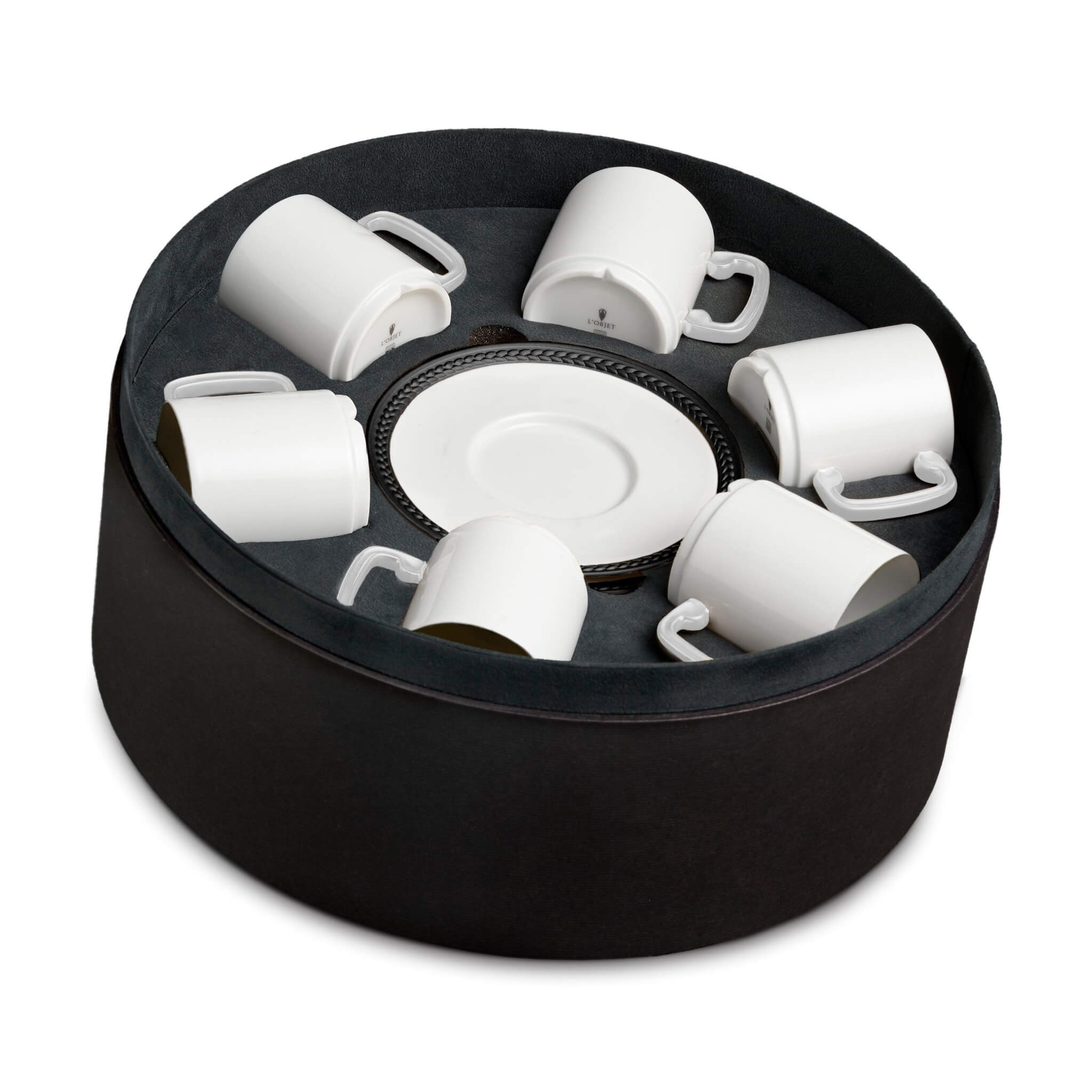 L'Objet Soie Tressée Espresso Cup Saucer Set of 6 — Black
