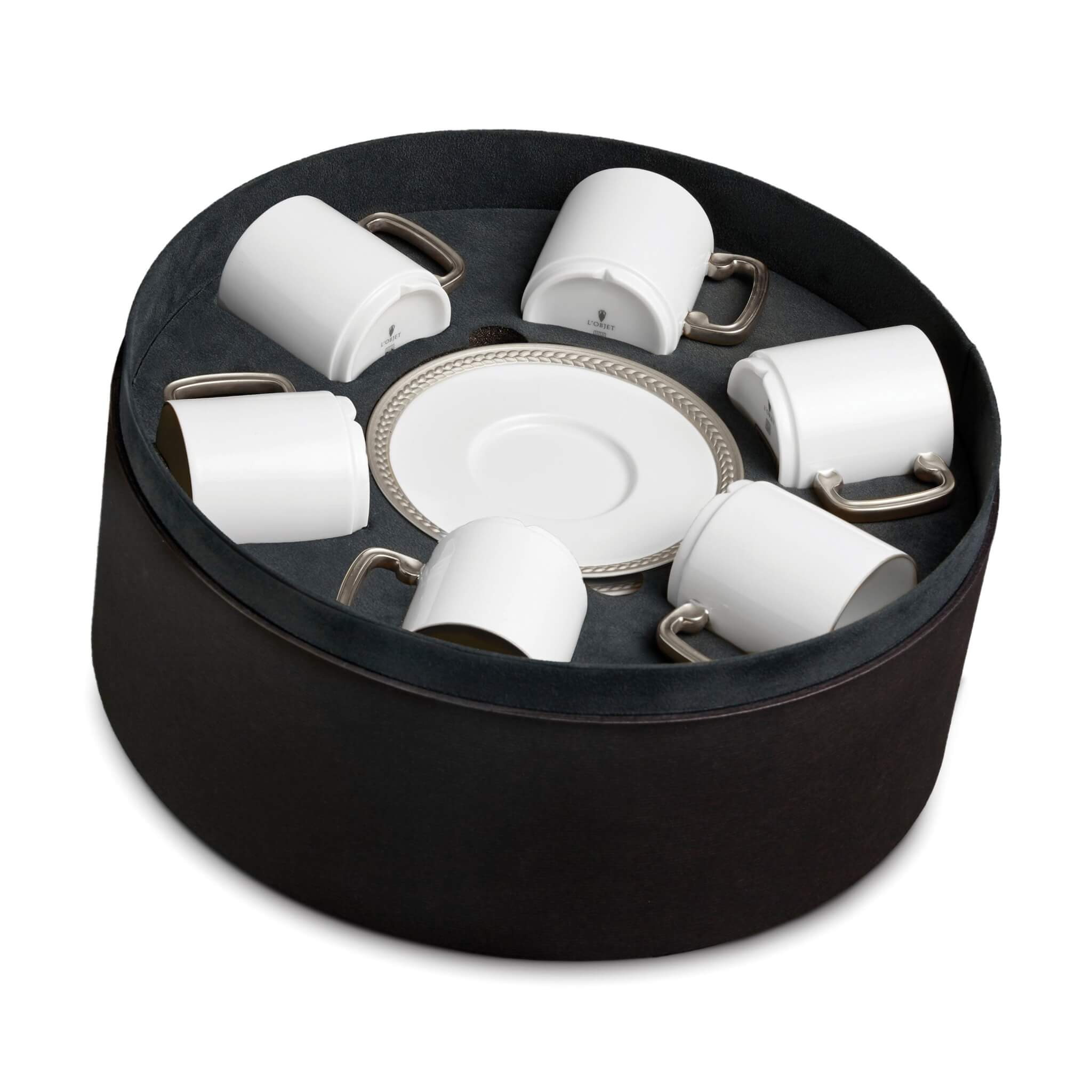 L'Objet Soie Tressée Espresso Cup Saucer Set of 6 — Platinum