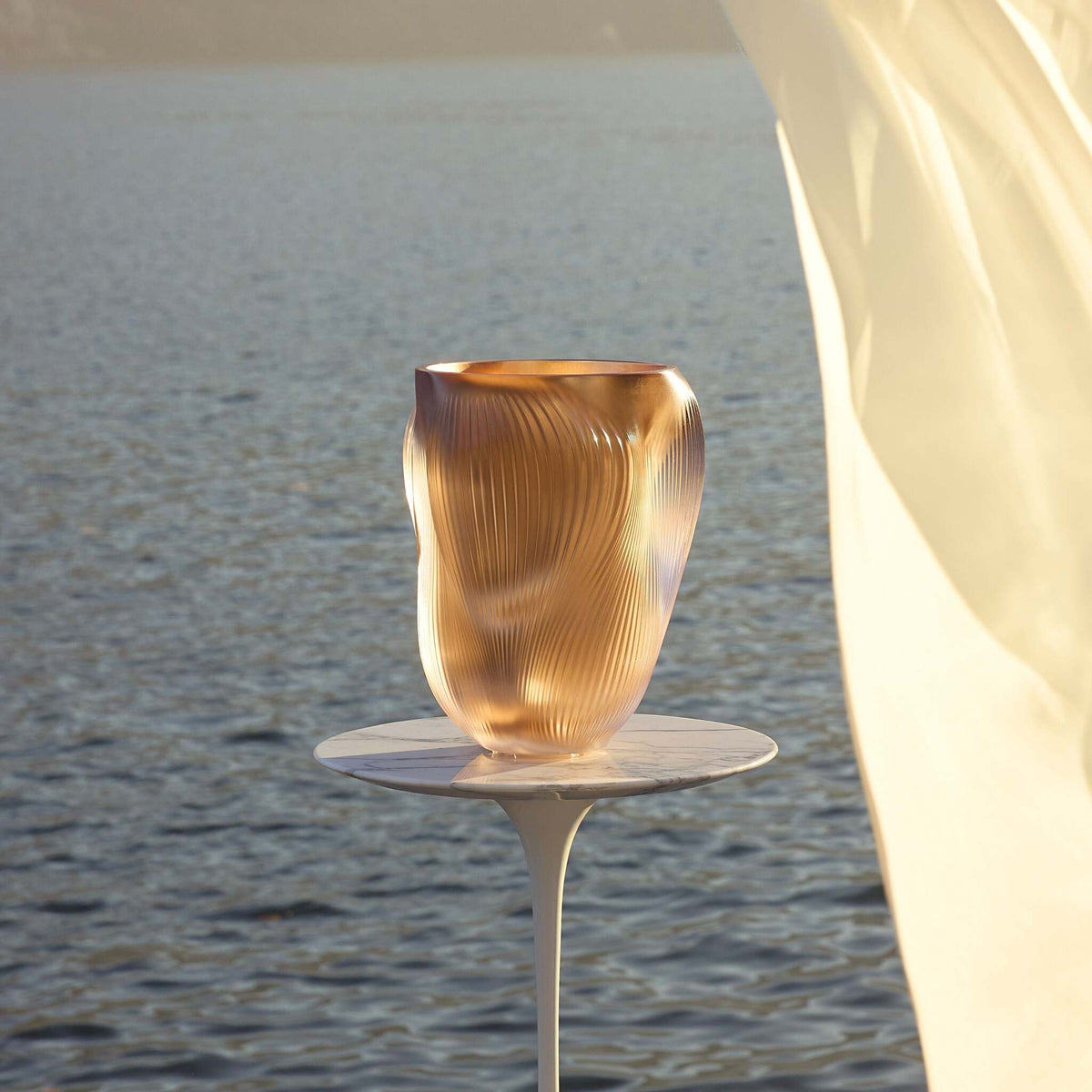 Lalique Alizé Large Vase with Pink Gold Leaves, alternate view
