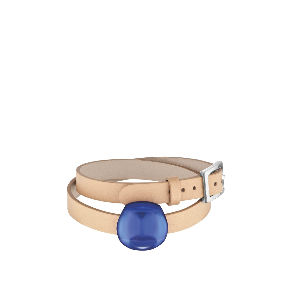 Lalique Cabochon Leather Bracelet in Cap-Ferrat Blue on a white background