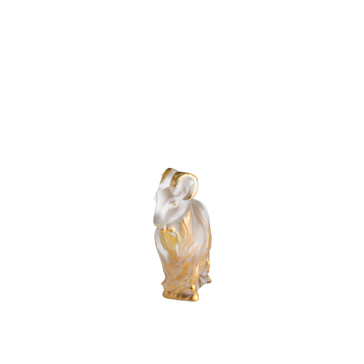Lalique Goat Sculpture in Clear & Gold, view 2