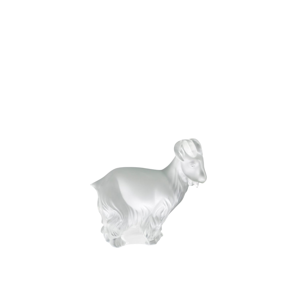 Lalique Goat Sculpture in Clear on a white background