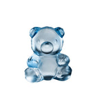 Lalique Teddy Air Large Sculpture in Blue Luster on a white background