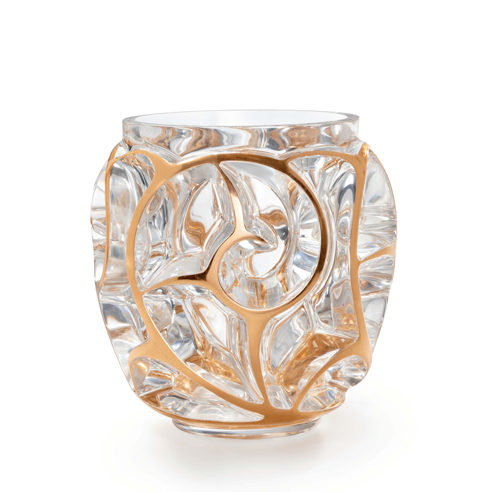 Lalique Tourbillons Vase, XXL with Pink Gold Leaves