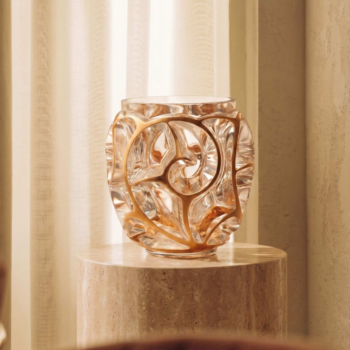 Lalique Tourbillons Vase, XXL with Pink Gold Leaves, alternate view