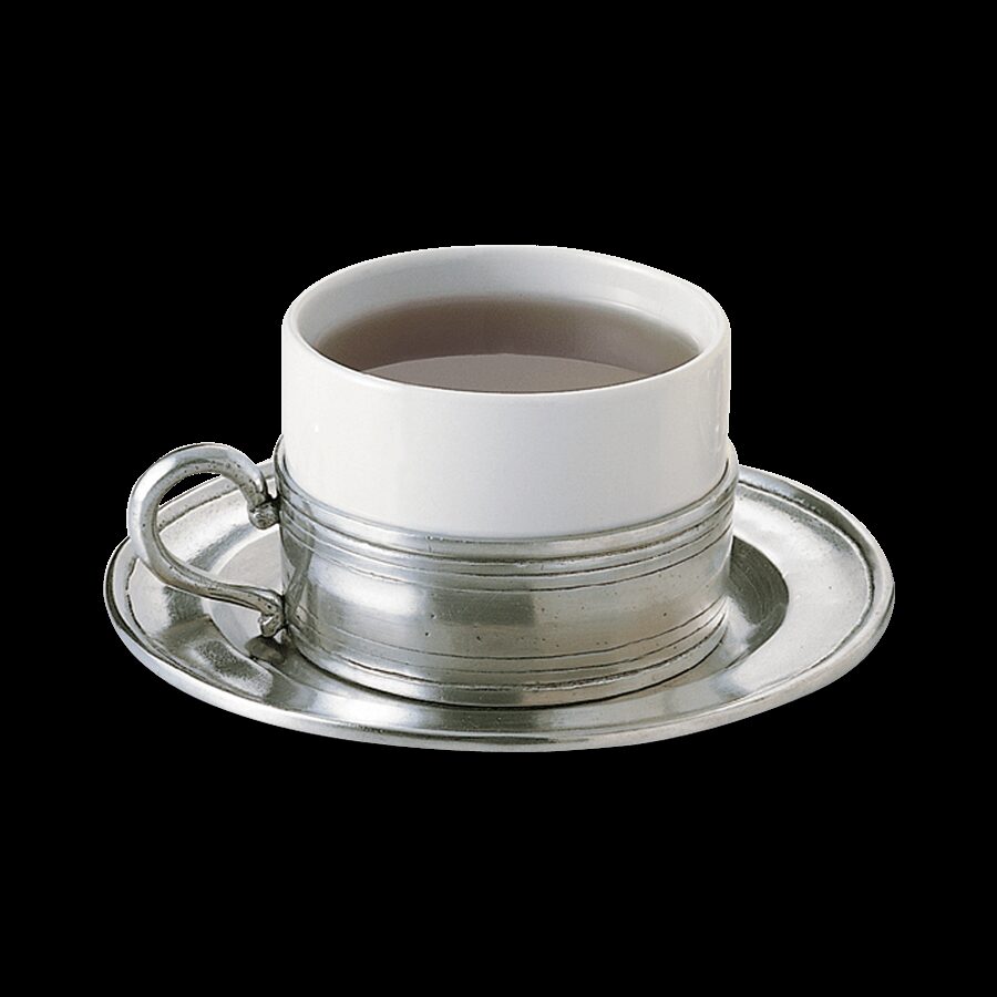 Match Pewter Cappuccino Cup with Saucer — Ceramic Insert Only