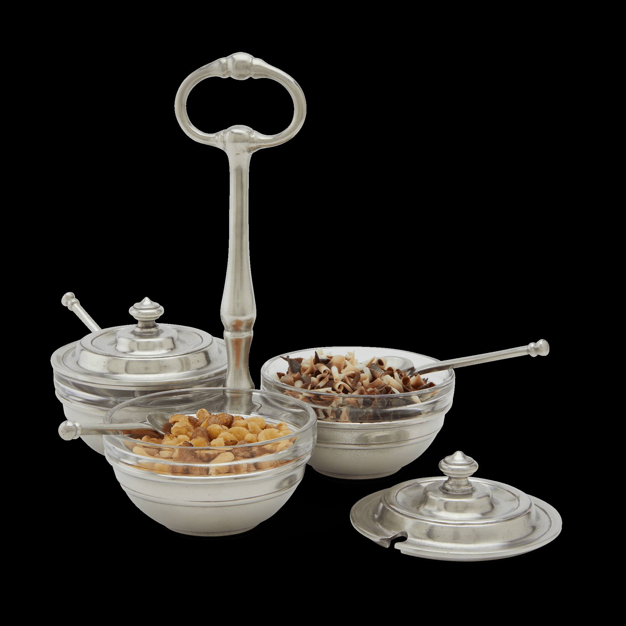 Match Pewter Condiment Caddy Set with Lids & Spoons Condiment Pot