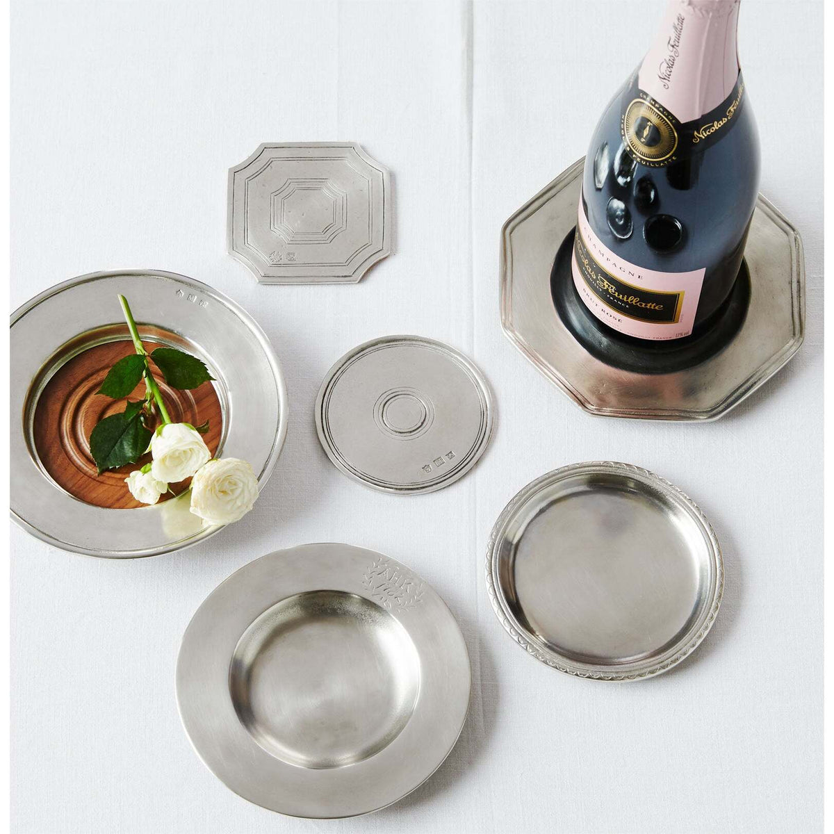 Match Pewter Convivio Bottle Coaster with Wood Insert, alternate view