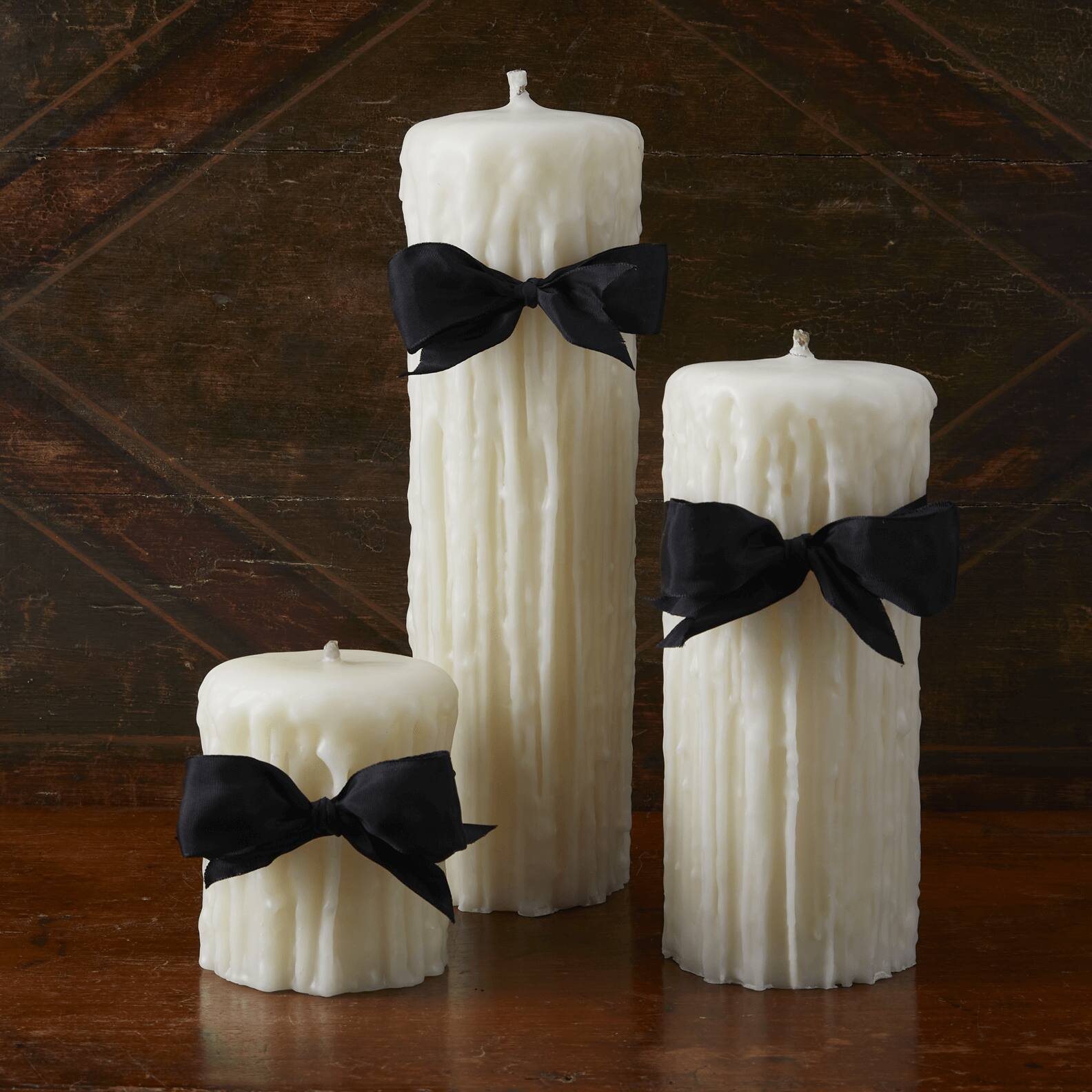 Match Pewter Ivory Beeswax Drip Pillar Scented Candle — 15" H