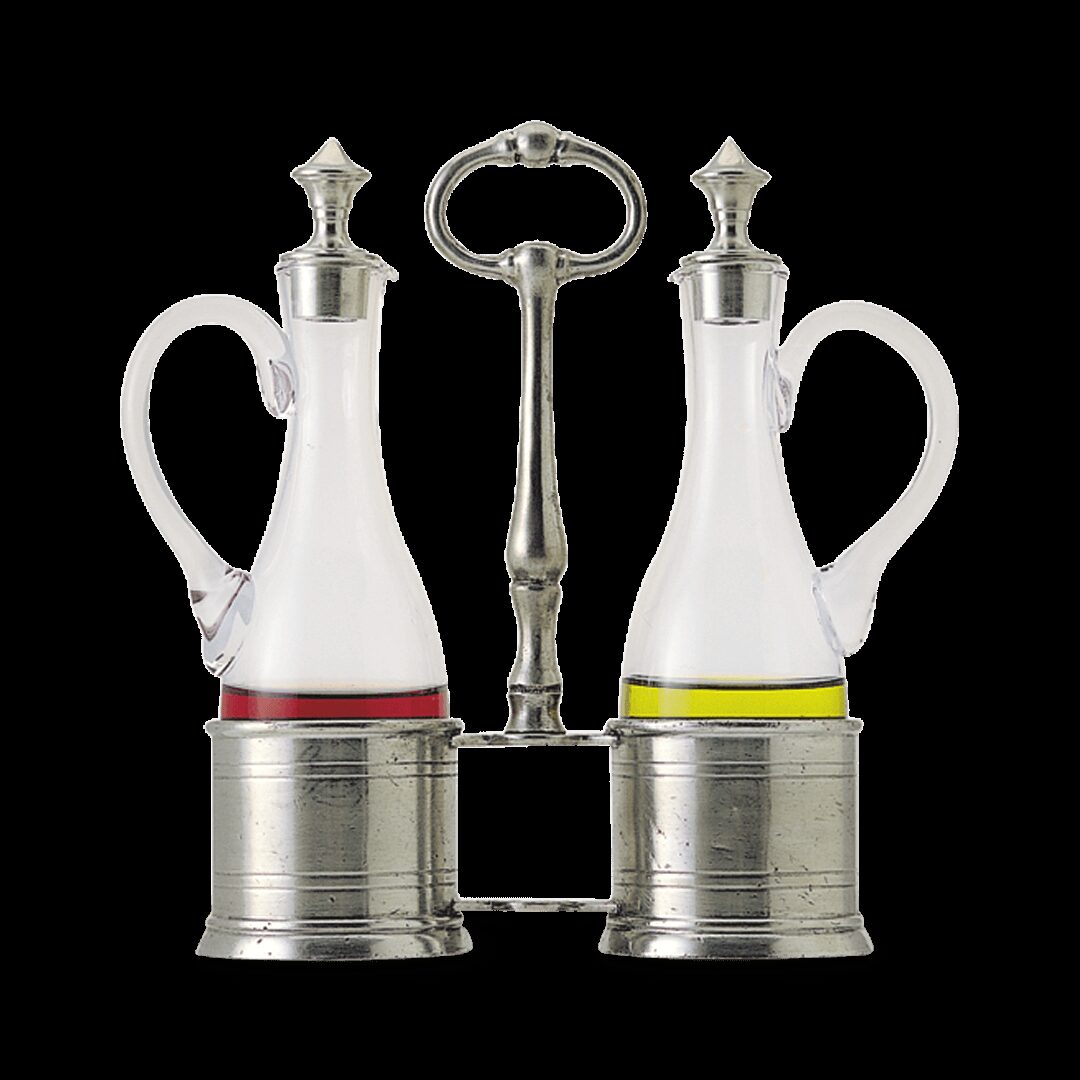 Match Pewter Oil & Vinegar Set with Pewter Tops Condiment Pot