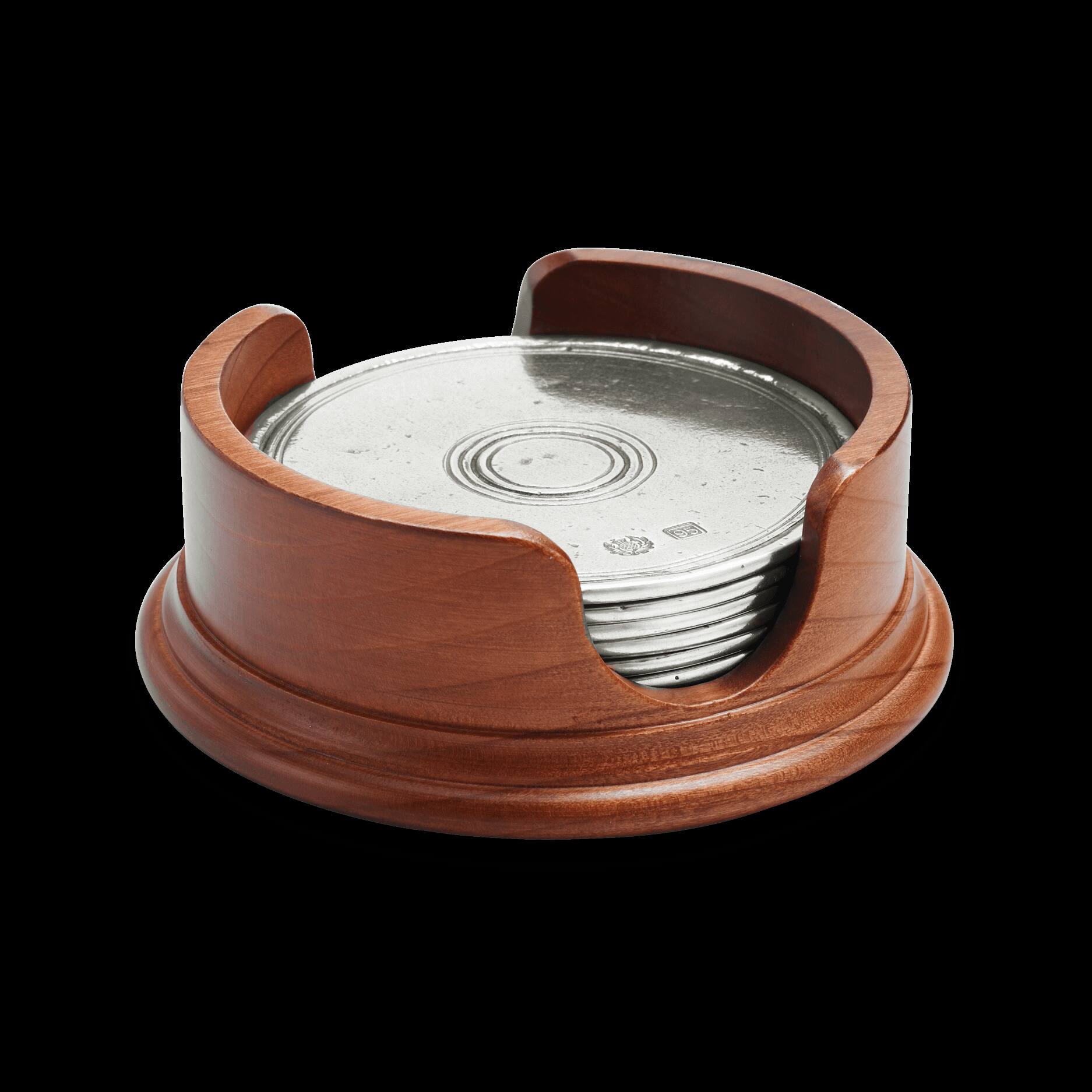 Match Pewter Round Coasters with Wood Base, Set of 6