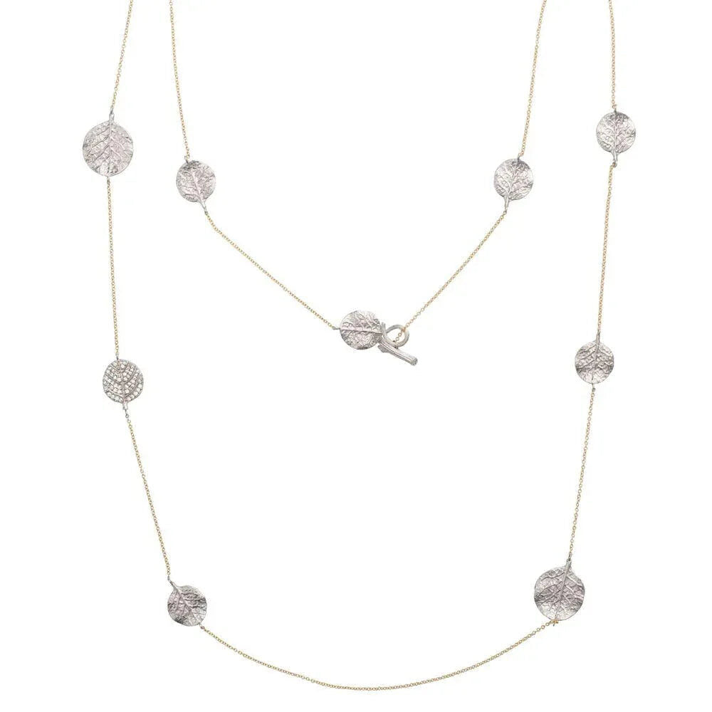 Michael Aram Botanical Leaf 36" Station Necklace with Diamonds - Silver