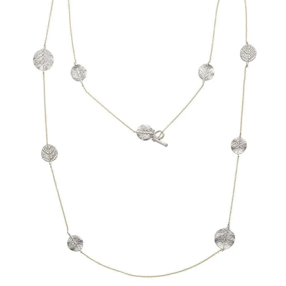 Michael Aram Botanical Leaf 42" Station Necklace with Diamonds - Silver