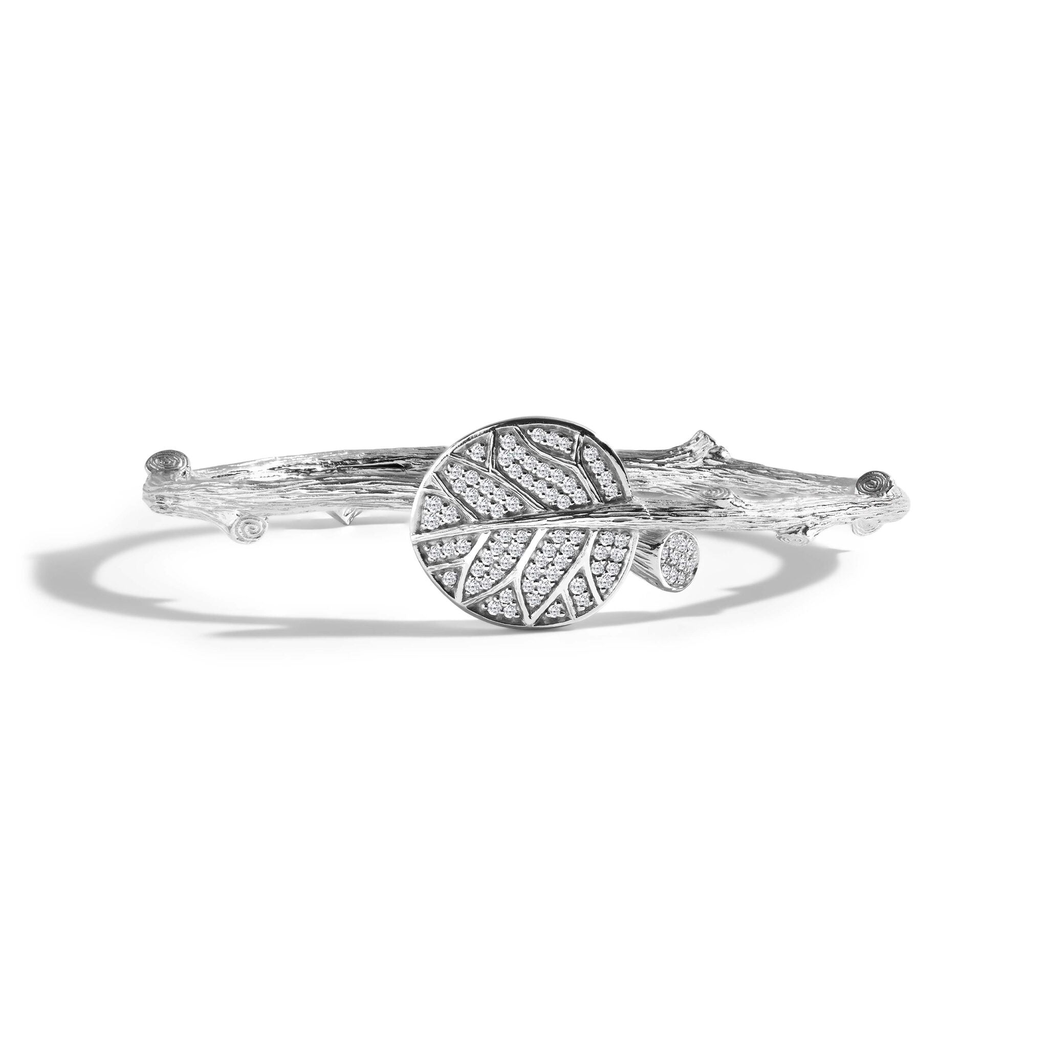 Michael Aram Botanical Leaf Bangle Bracelet with Diamonds - Silver