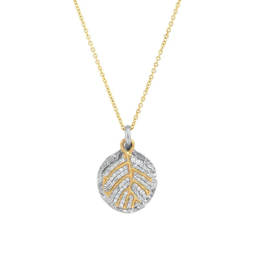 Michael Aram Botanical Leaf Double Charm Necklace with Pavé Diamonds