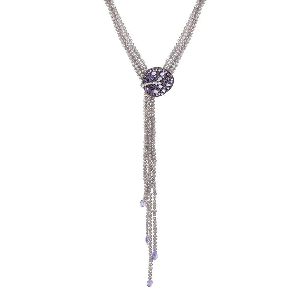 Michael Aram Botanical Leaf Multi Strand Lariat Necklace with Amethyst and Diamonds Women's Fine Y-Necklace