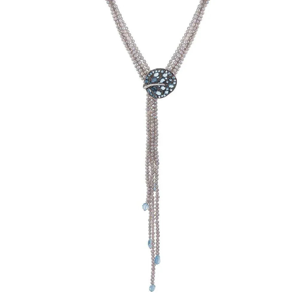 Michael Aram Botanical Leaf Multi Strand Lariat Necklace with Blue Topaz and Diamonds Women's Fine Y-Necklace