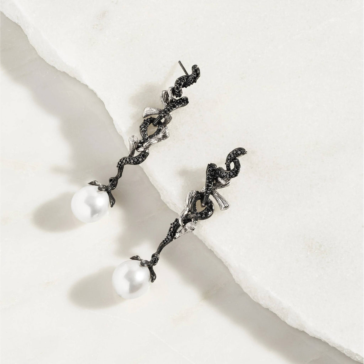 Michael Aram Branch Coral Earrings with Pearls and Diamonds, alternate view