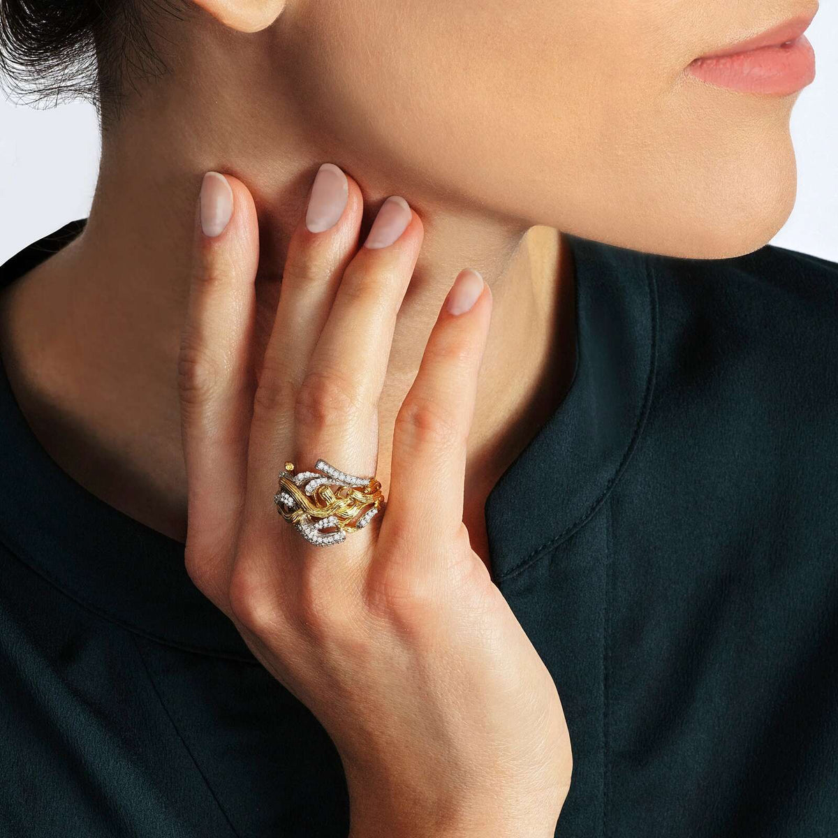 Michael Aram Branch Coral Ring with Diamonds - Gold, alternate view