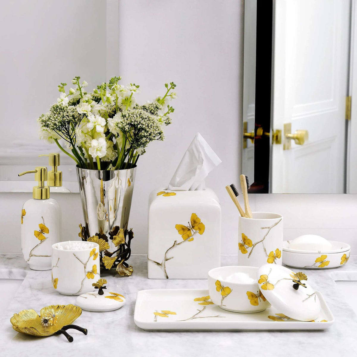Michael Aram Butterfly Ginkgo Bath Collection - Porcelain Facial Tissue Holder, alternate view