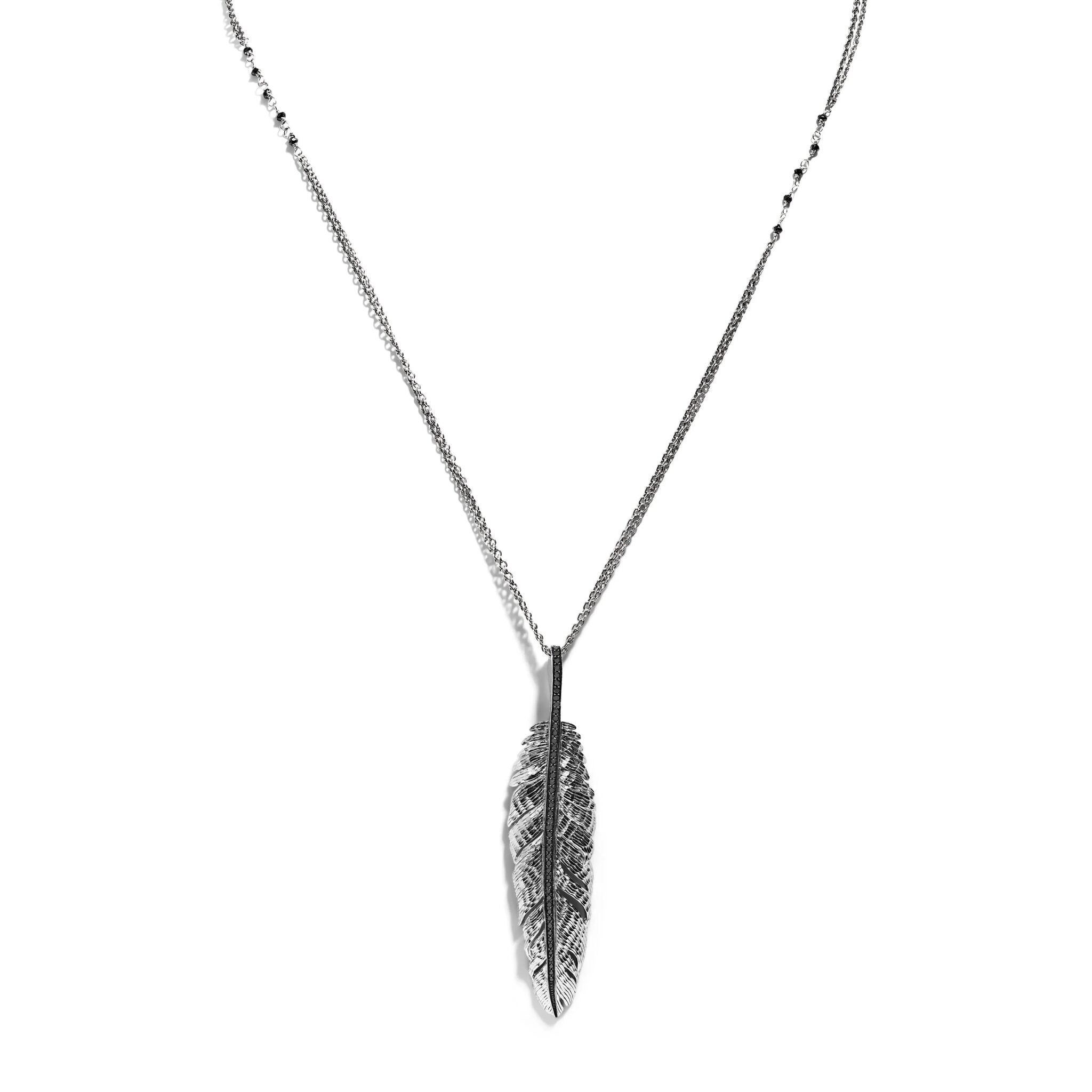 Michael Aram Feather 68mm Pendant Necklace with Black Diamonds