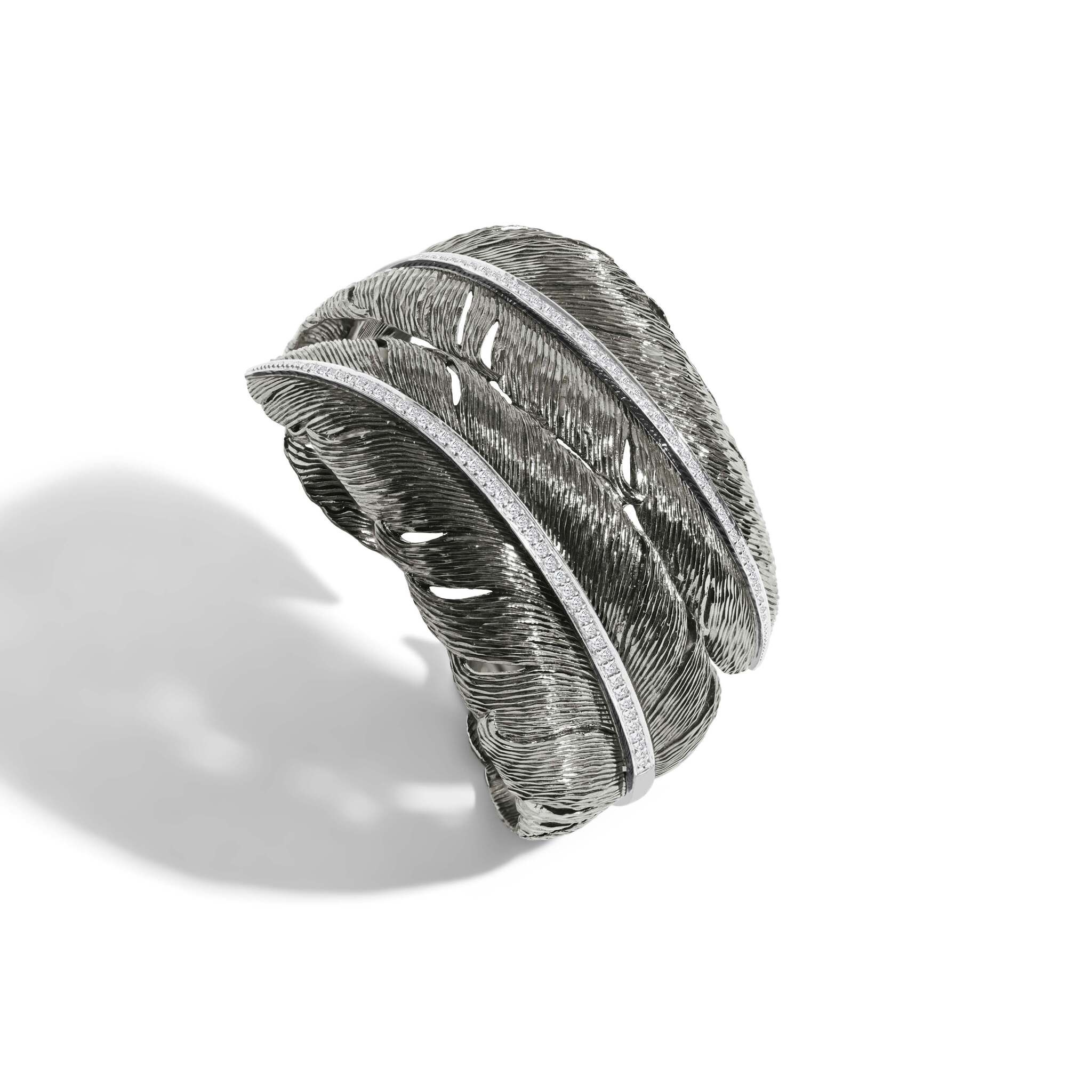 Michael Aram Feather Cuff with Diamonds - Black Rhodium Double Women's Fine Cuff Bracelet