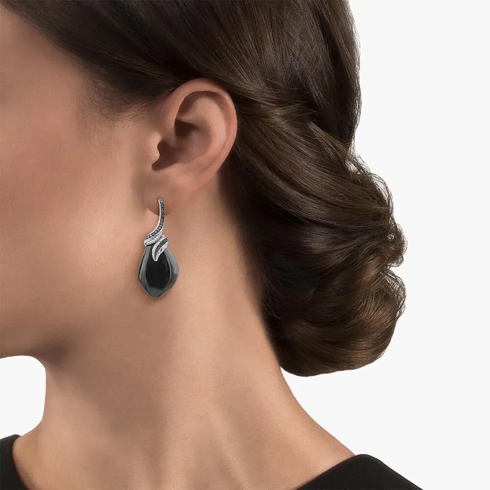 Michael Aram Feather Earrings with Black Onyx and Diamonds, alternate view