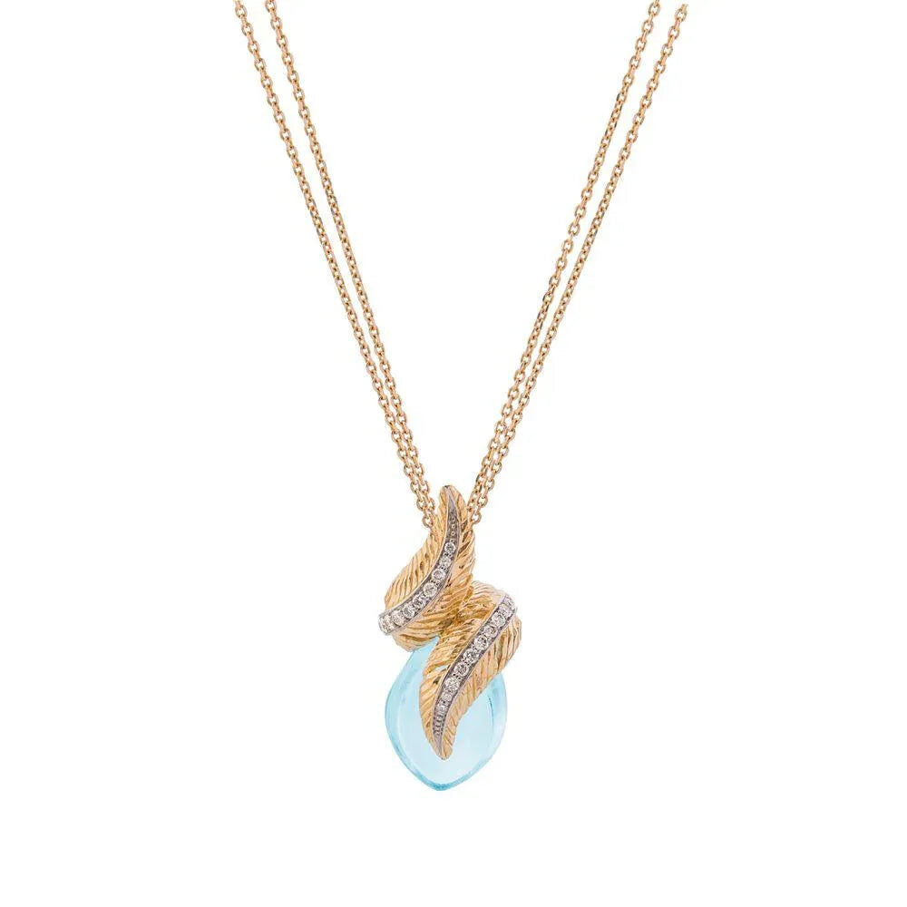 Michael Aram Feather Wrap Necklace W/ Blue Topaz & Diamonds in 18K Yellow Gold
