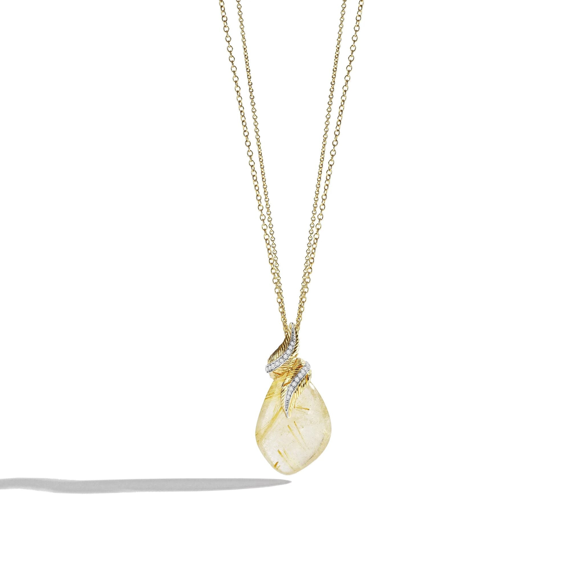 Michael Aram Feather Wrap Necklace W/ Rutilated Quartz & Diamonds in 18K Yellow Gold