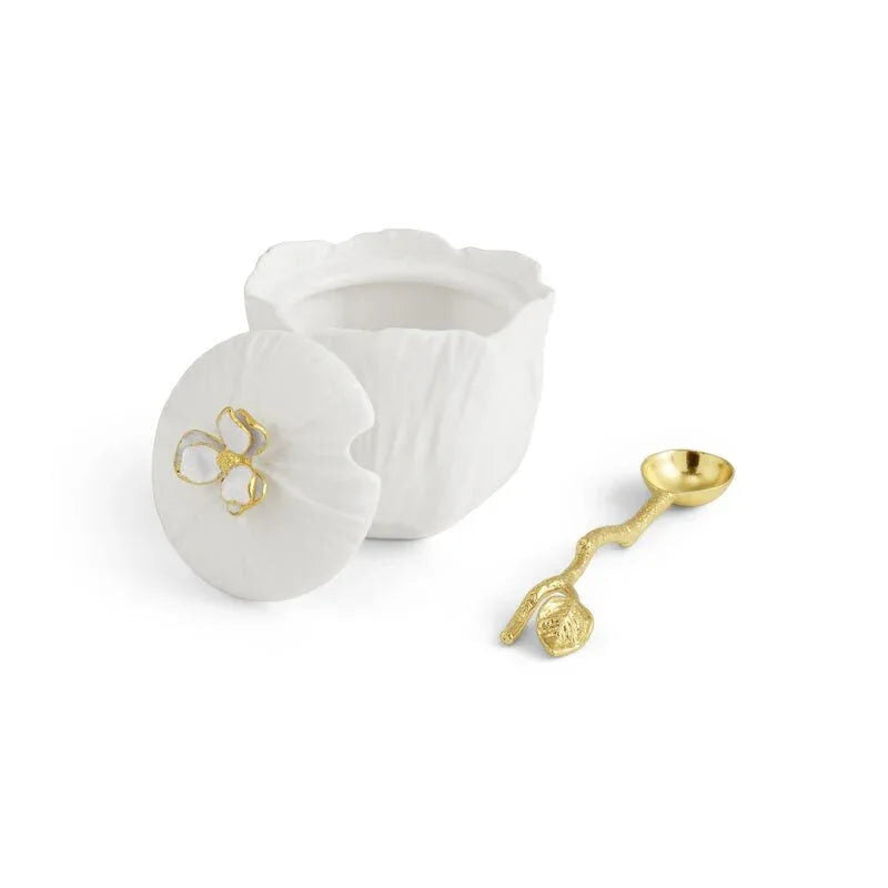 Michael Aram Gardenia Porcelain Sugar Pot with Spoon, view 2