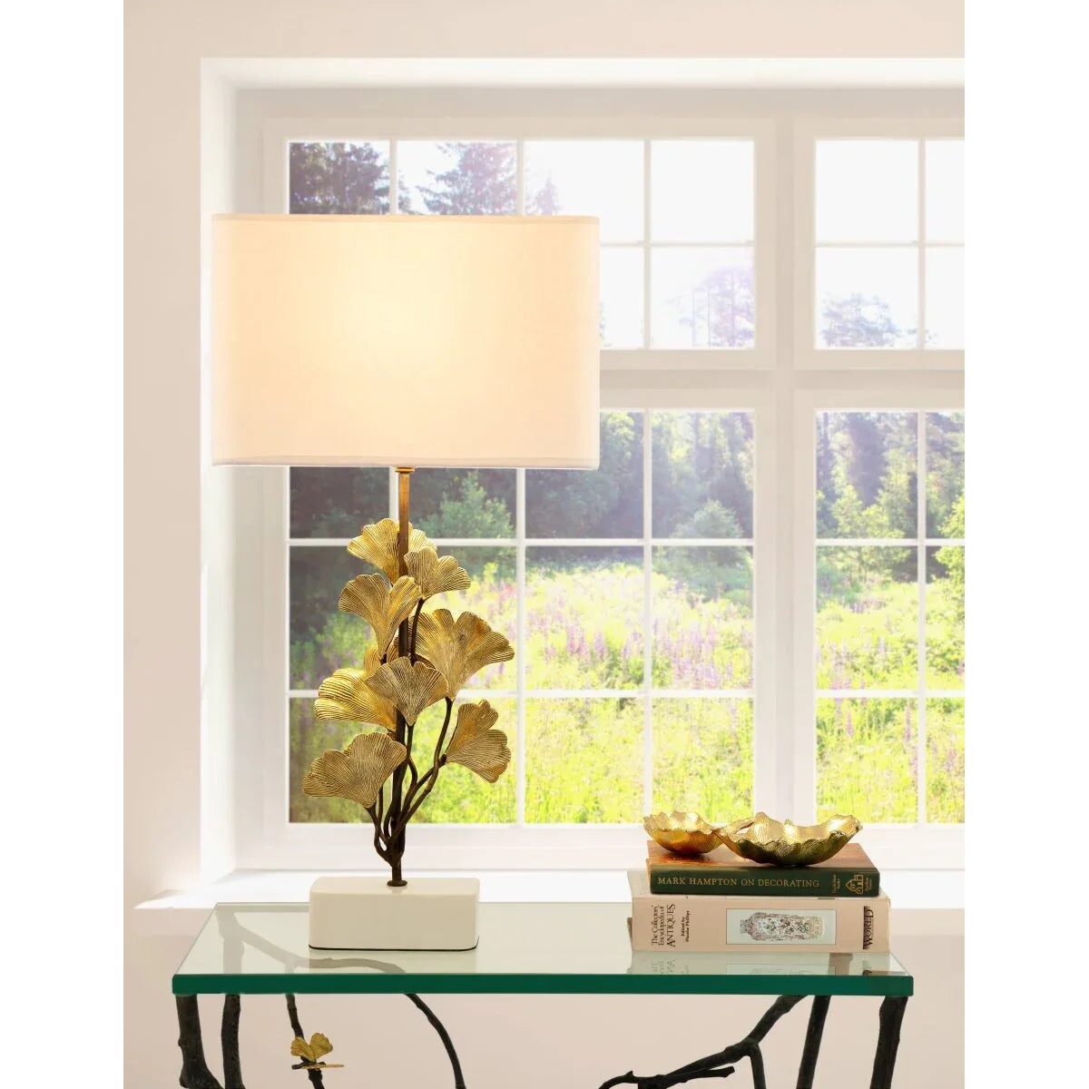 Michael Aram Golden Ginkgo Table Lamp, lifestyle view