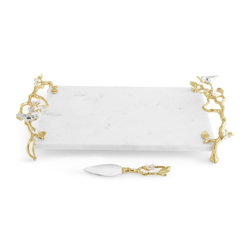 Michael Aram Lovebirds Silver & Gold Cheese Board with Knife, view 2