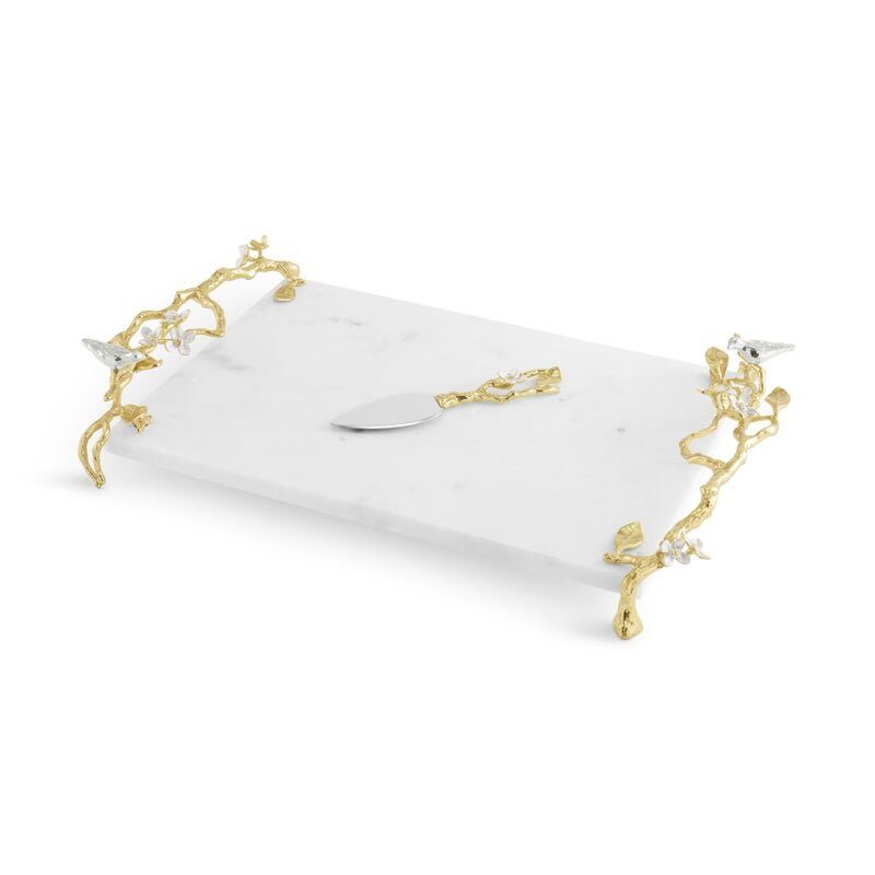 Michael Aram Lovebirds Silver & Gold Cheese Board with Knife, view 3