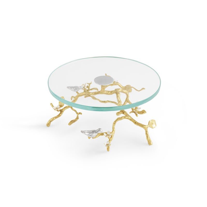 Michael Aram Lovebirds Silver & Gold Glass Cake Stand, view 3