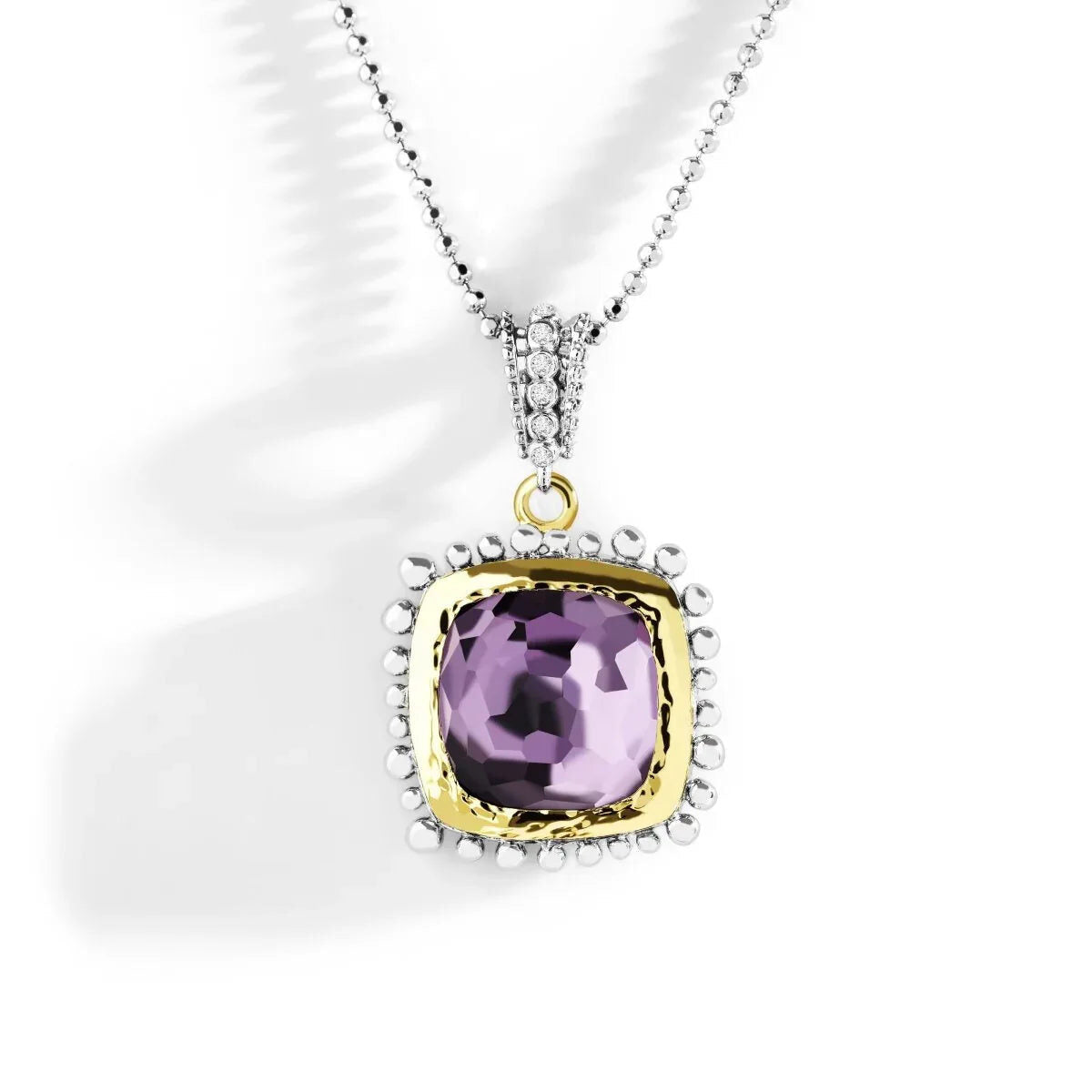 Michael Aram Molten 14mm Cushion Pendant W/ Amethyst in 18K Yellow Gold & Sterling Silver Women's Fine Pendant Necklace