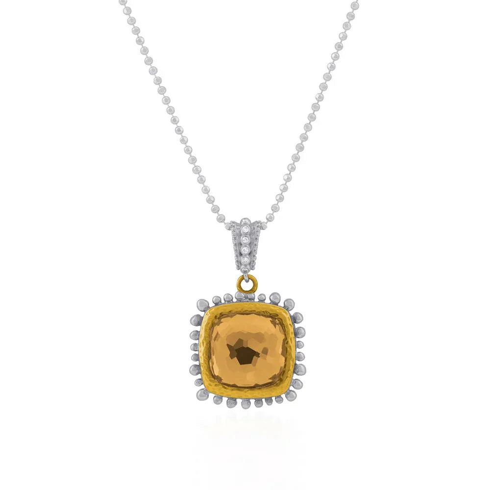 Michael Aram Molten 14mm Cushion Pendant W/ Gold Doublet in 18K Yellow Gold & Sterling Silver Women's Fine Pendant Necklace