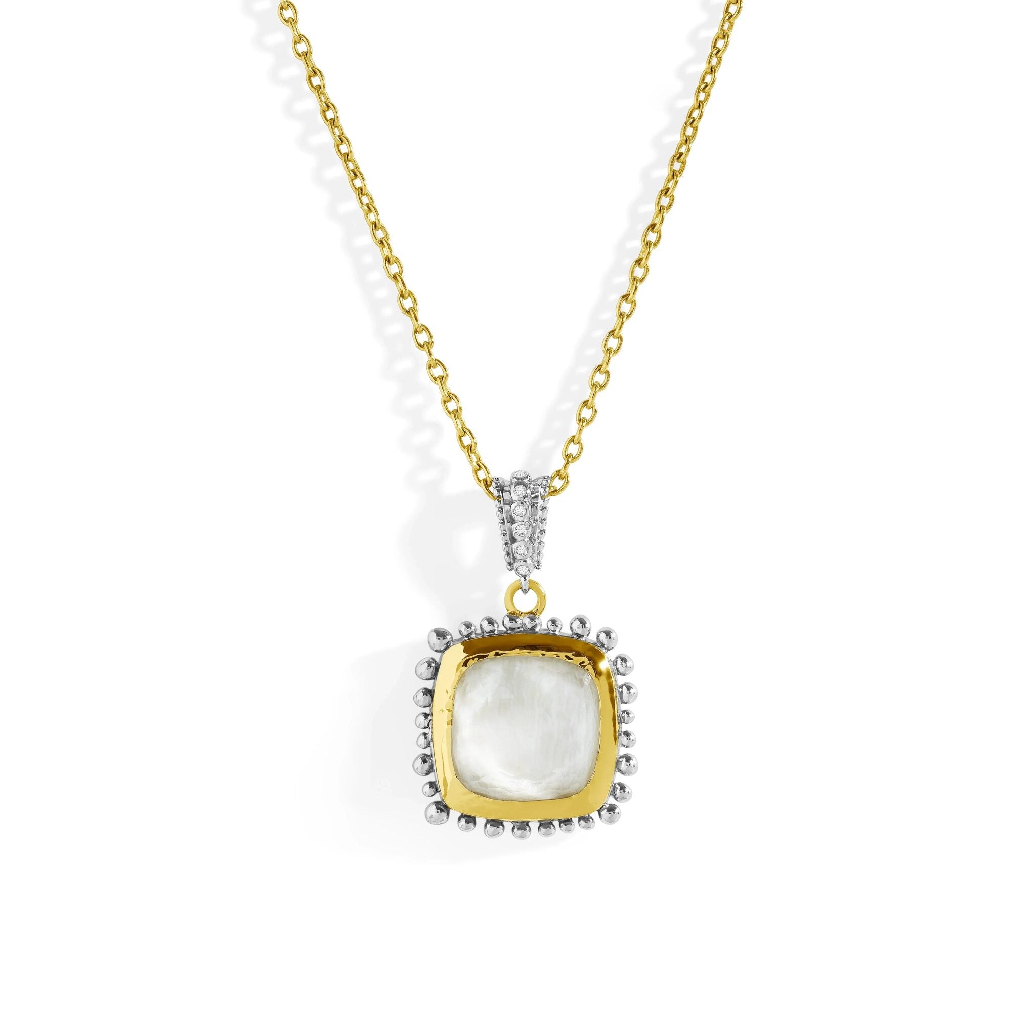 Michael Aram Molten 14mm Cushion Pendant W/ Mother of Pearl Doublet in 18K Yellow Gold & Sterling Silver Women's Fine Pendant Necklace