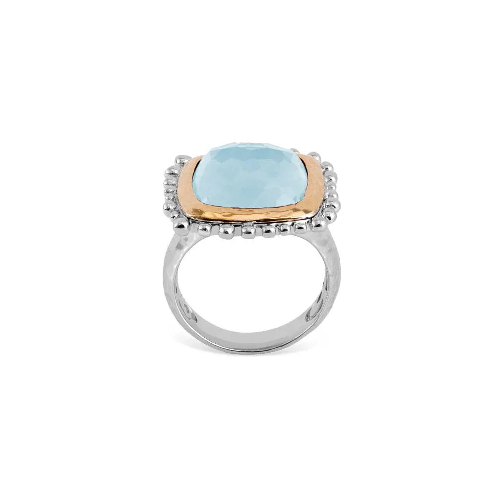 Michael Aram Molten 14mm Cushion Ring W/ Blue Topaz in 18K Yellow Gold & Sterling Silver
