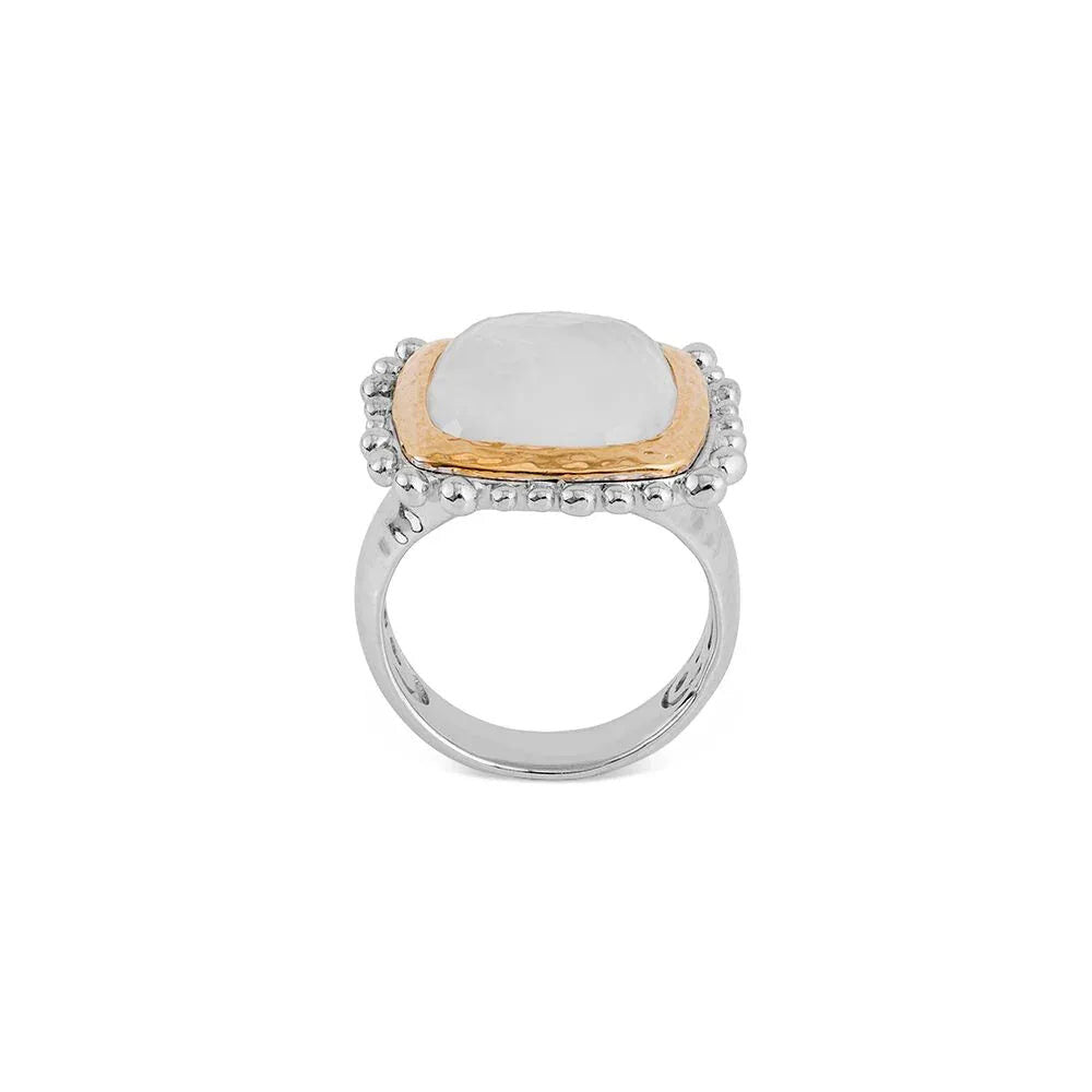 Michael Aram Molten 14mm Cushion Ring W/ Mother of Pearl Doublet in 18K Yellow Gold & Sterling Silver