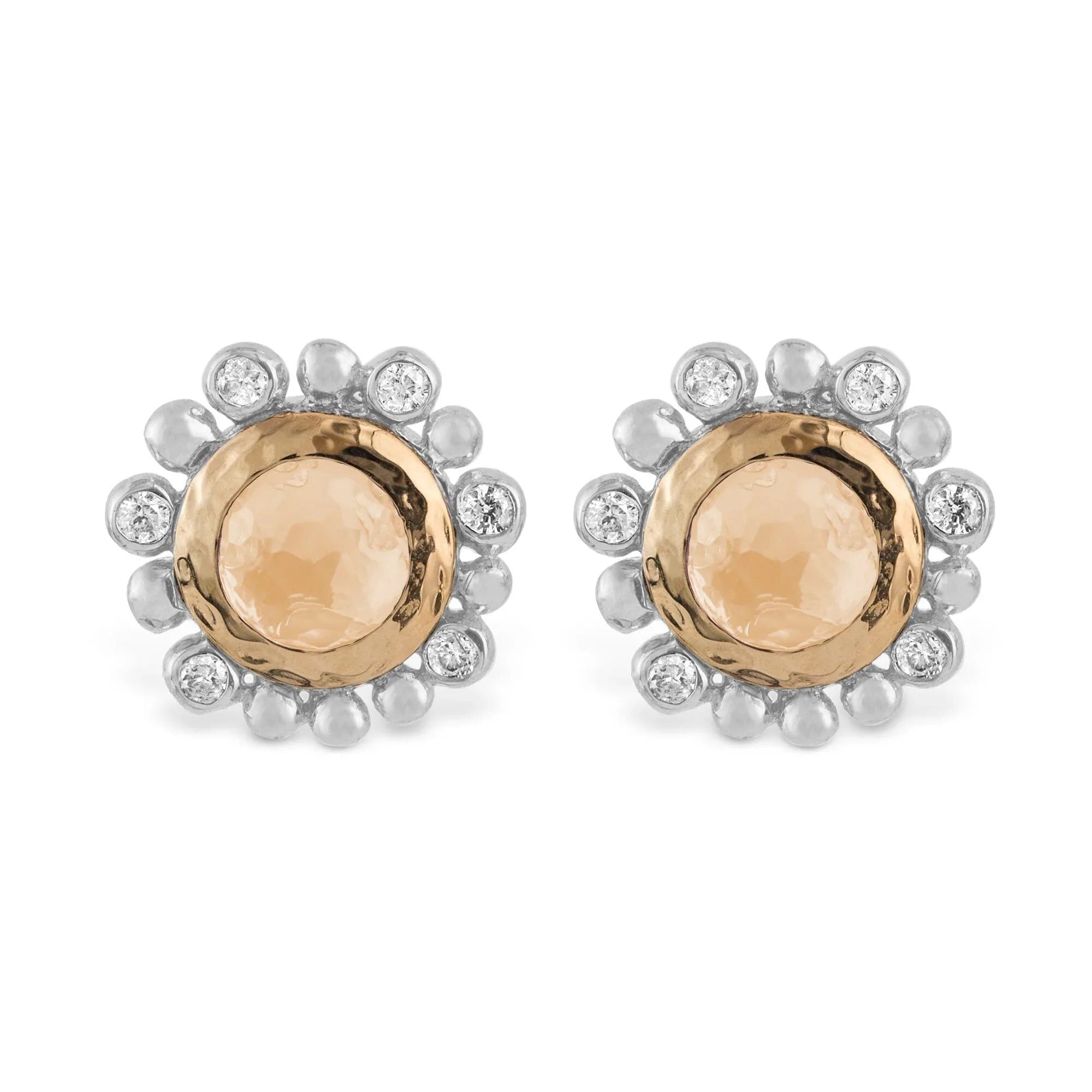 Michael Aram Molten 5mm Round Stud Earrings W/ Gold Doublet in 18K Yellow Gold & Sterling Silver
