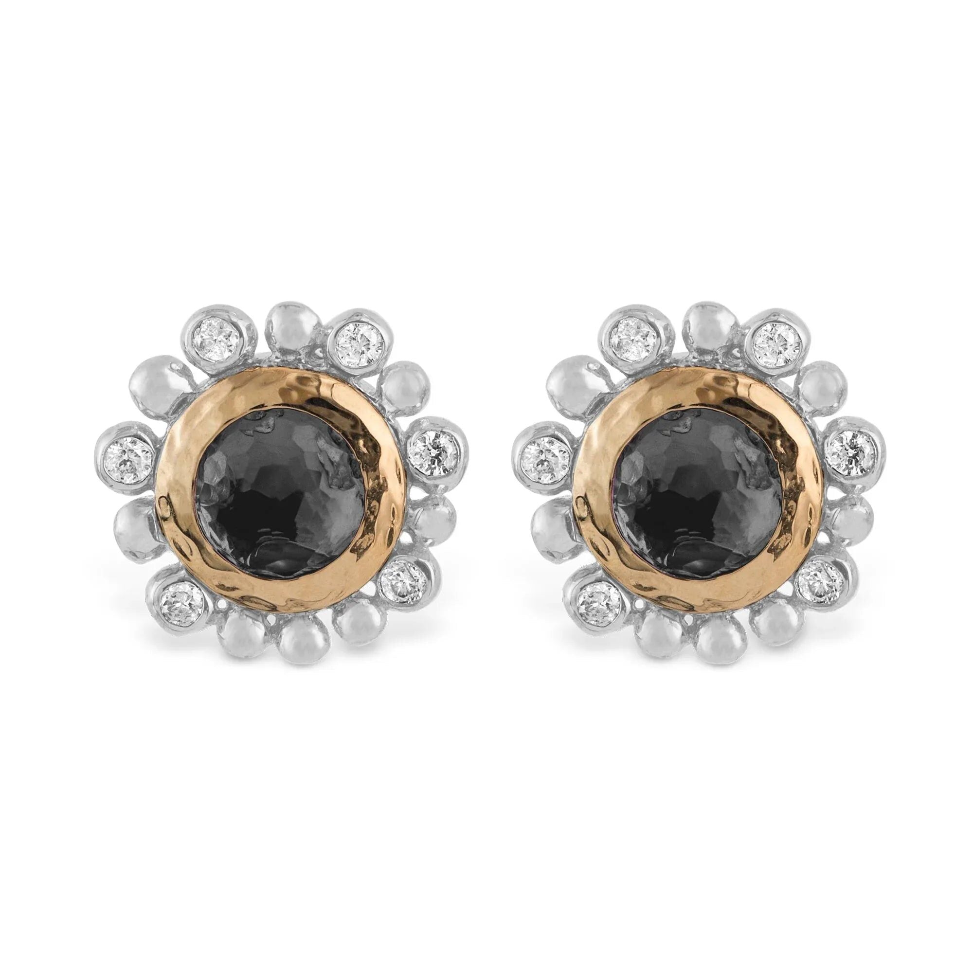 Michael Aram Molten 5mm Round Stud Earrings W/ Hematite in 18K Yellow Gold & Sterling Silver