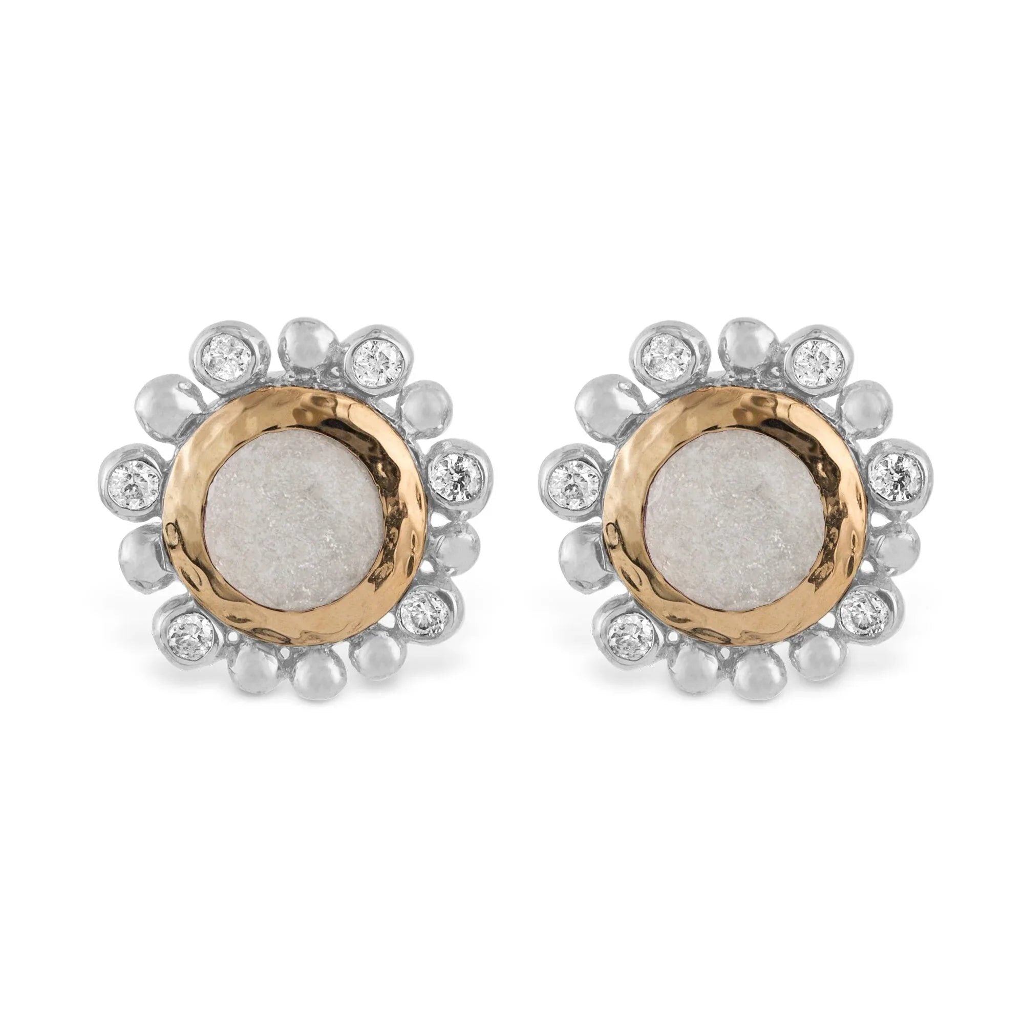 Michael Aram Molten 5mm Round Stud Earrings W/ Mother of Pearl Doublet in 18K Yellow Gold & Sterling Silver