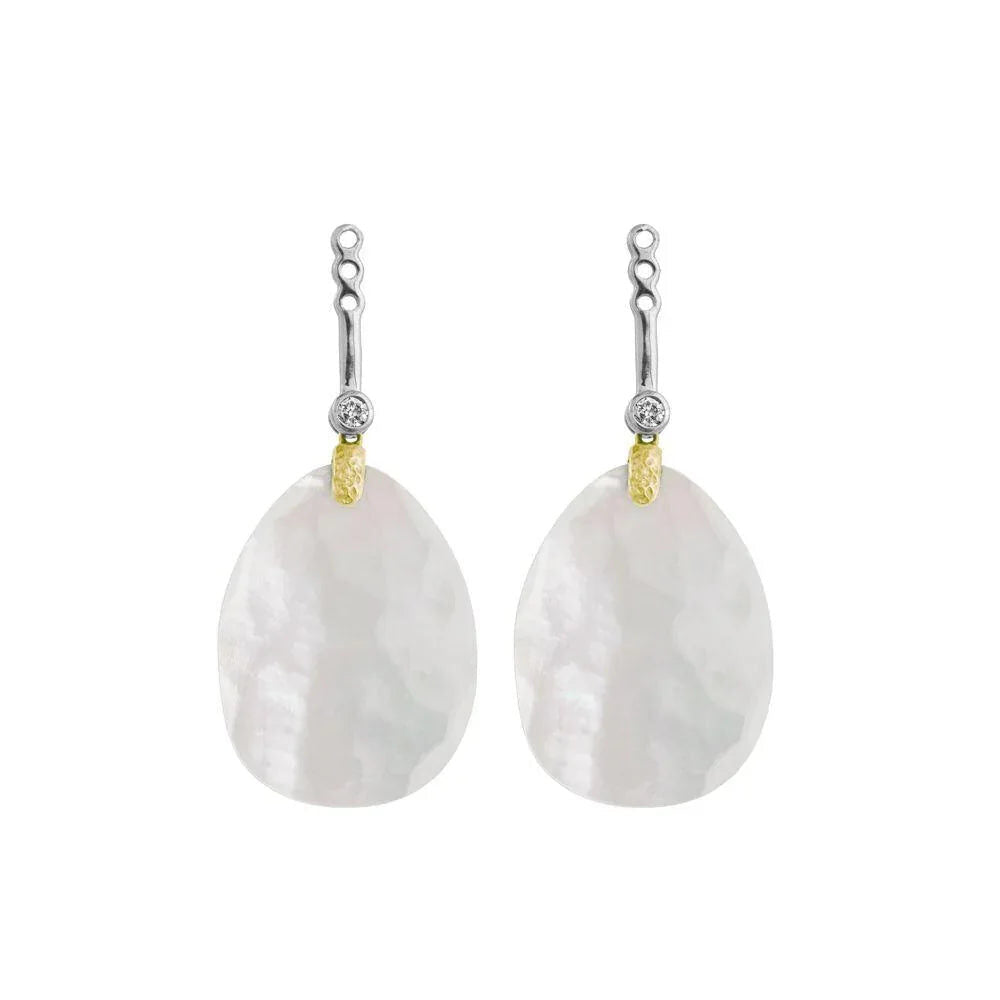 Michael Aram Molten Detachable Earring Drops W/ Mother of Pearl Doublet & Diamonds in 18K Yellow Gold & Sterling Silver