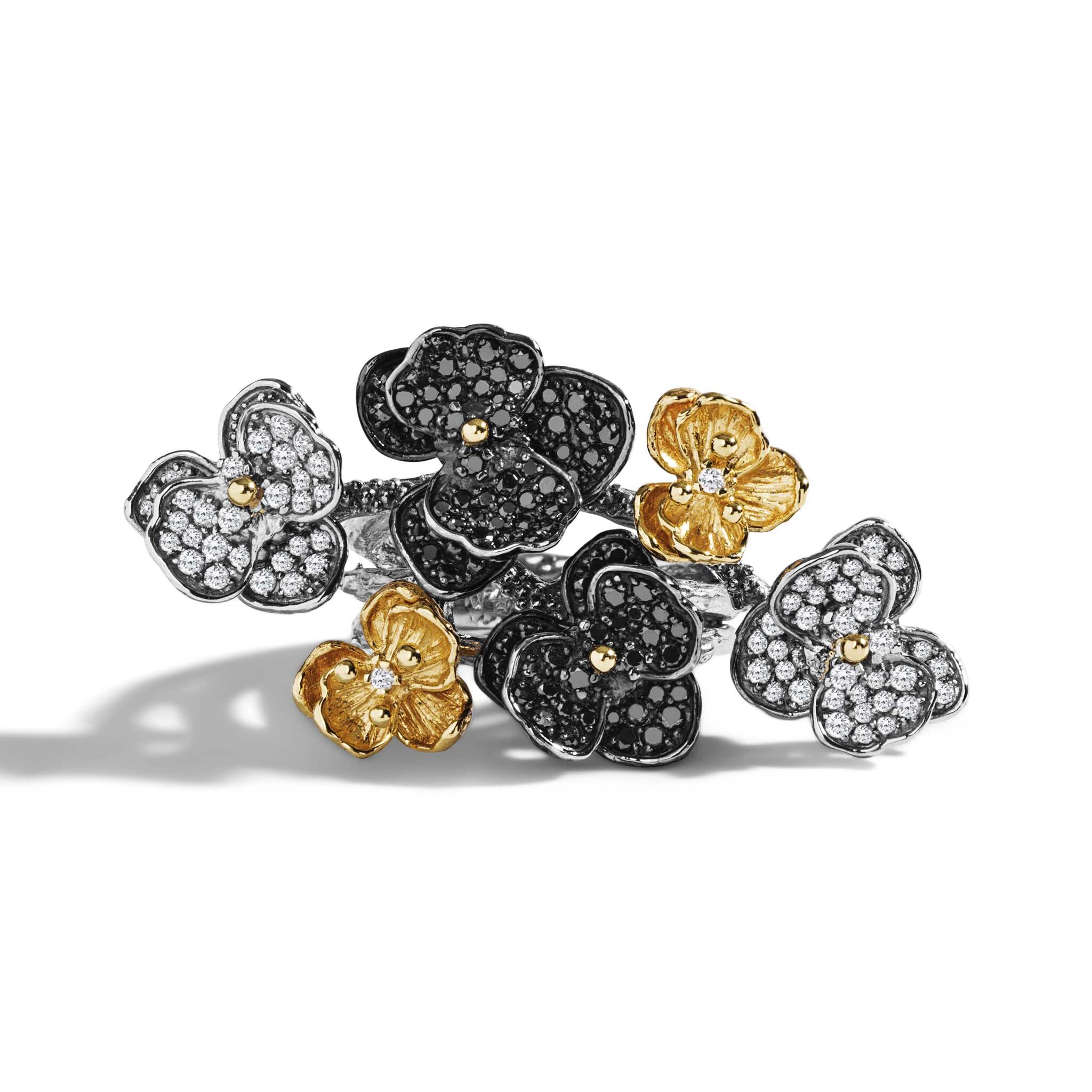 Michael Aram Orchid Cluster Ring with Black & White Diamonds — 8
