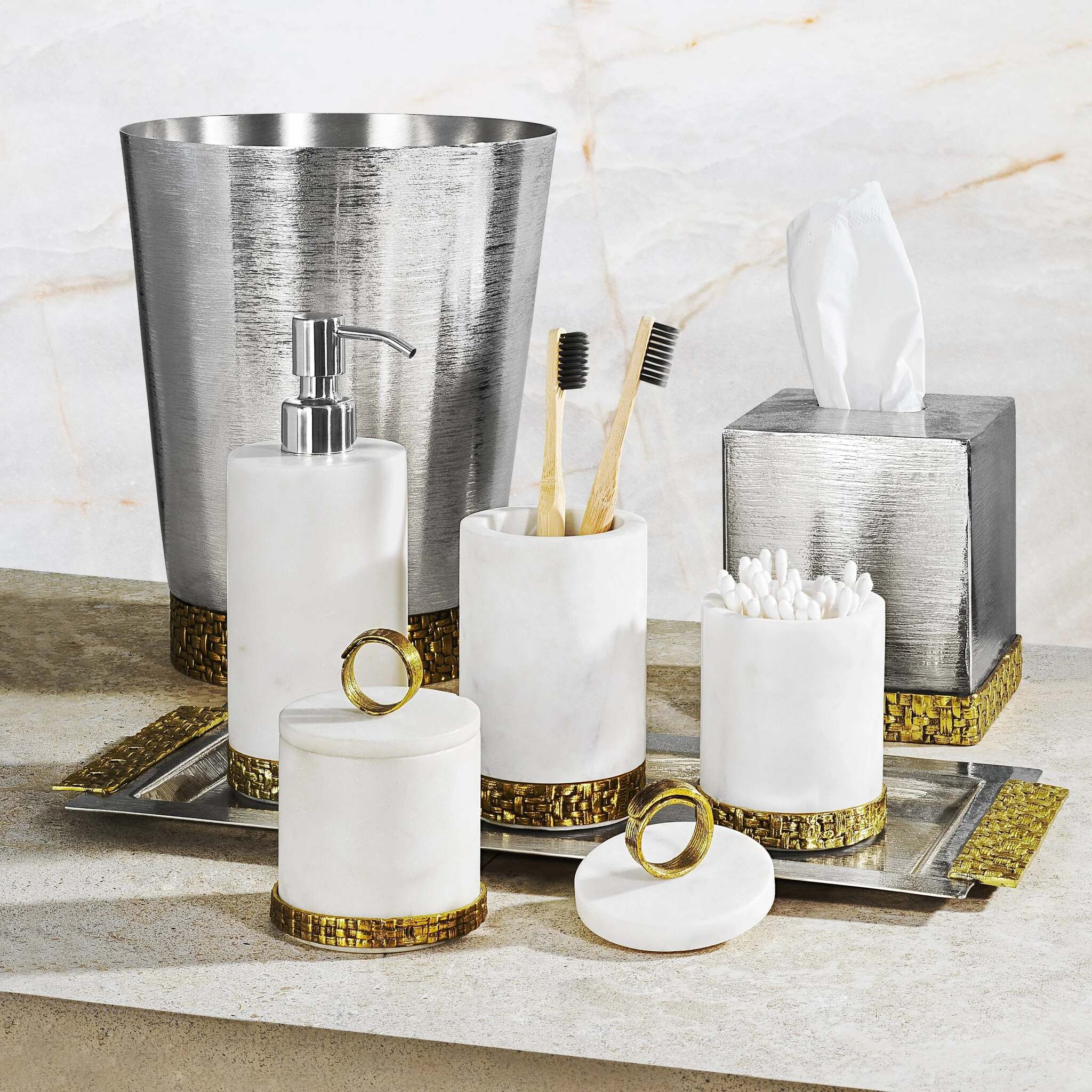 Michael Aram Palm Bath Collection Facial Tissue Holder — Waste Bucket