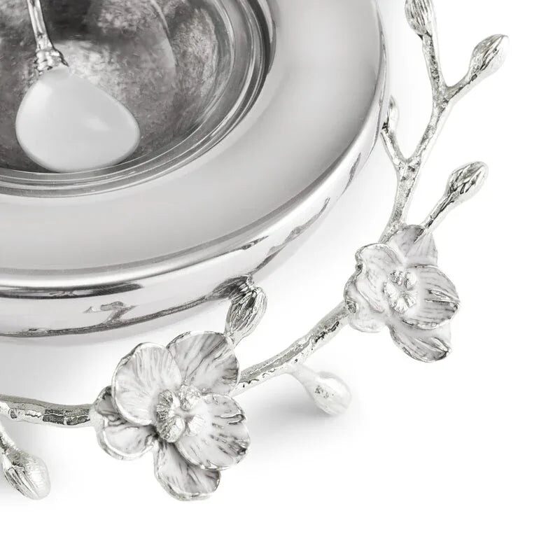 Michael Aram Silver Orchid Caviar Dish with Spoon Condiment Pot, alternate view