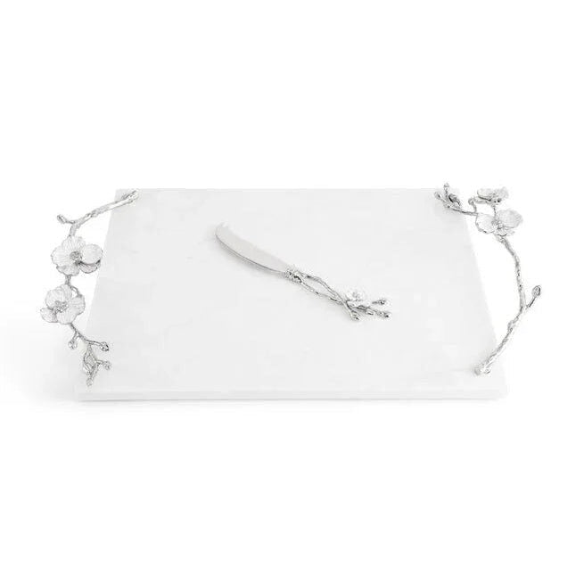 Michael Aram Silver Orchid Cheeseboard with Knife Cheese Plate