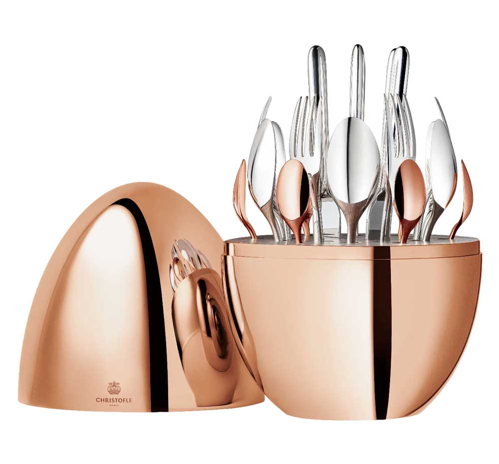 christofle mood precious rose gold 24 piece flatware set with chest
